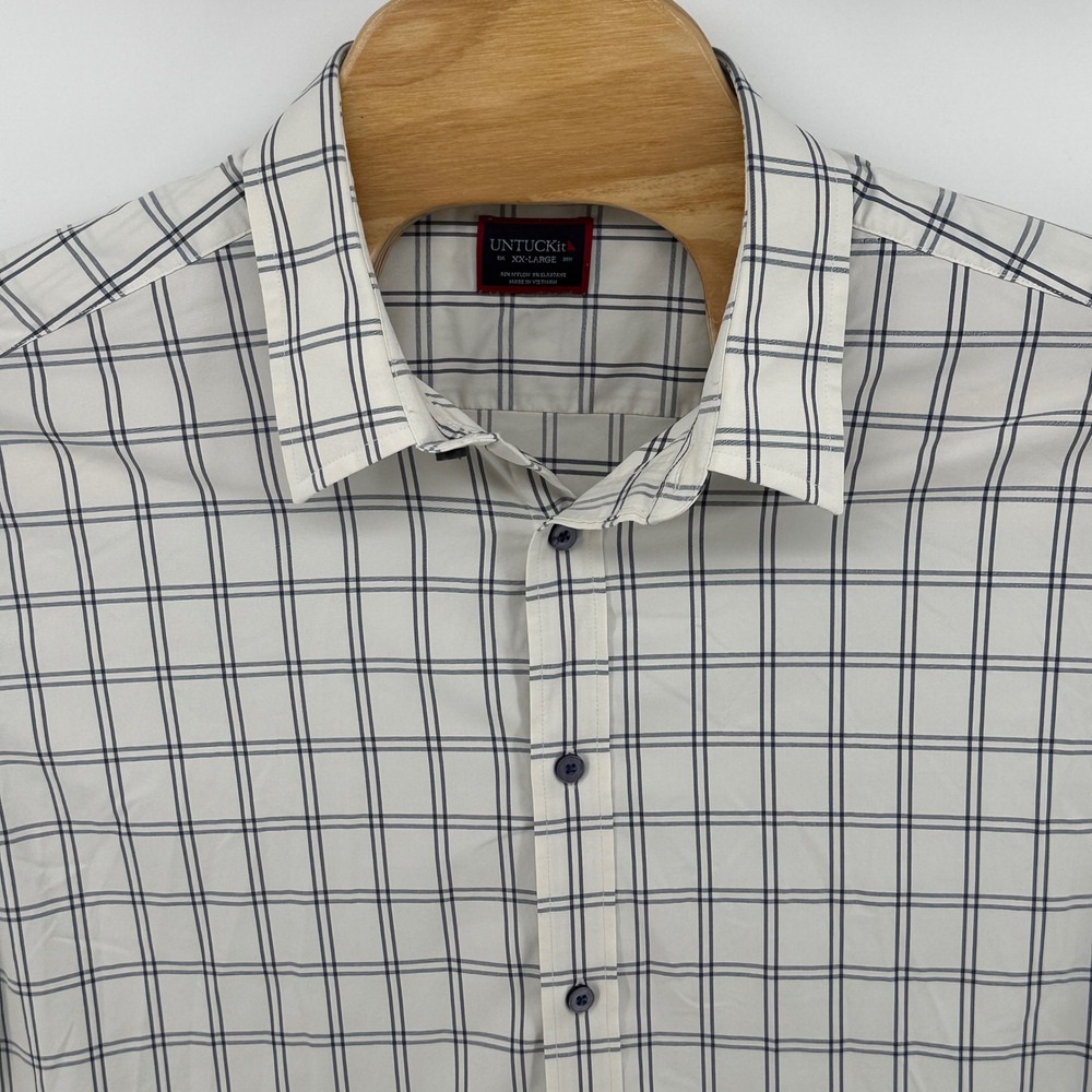 UNTUCKit Mens‎ XX Large White Blue Plaid Button Down Shirt Long Sleeve
